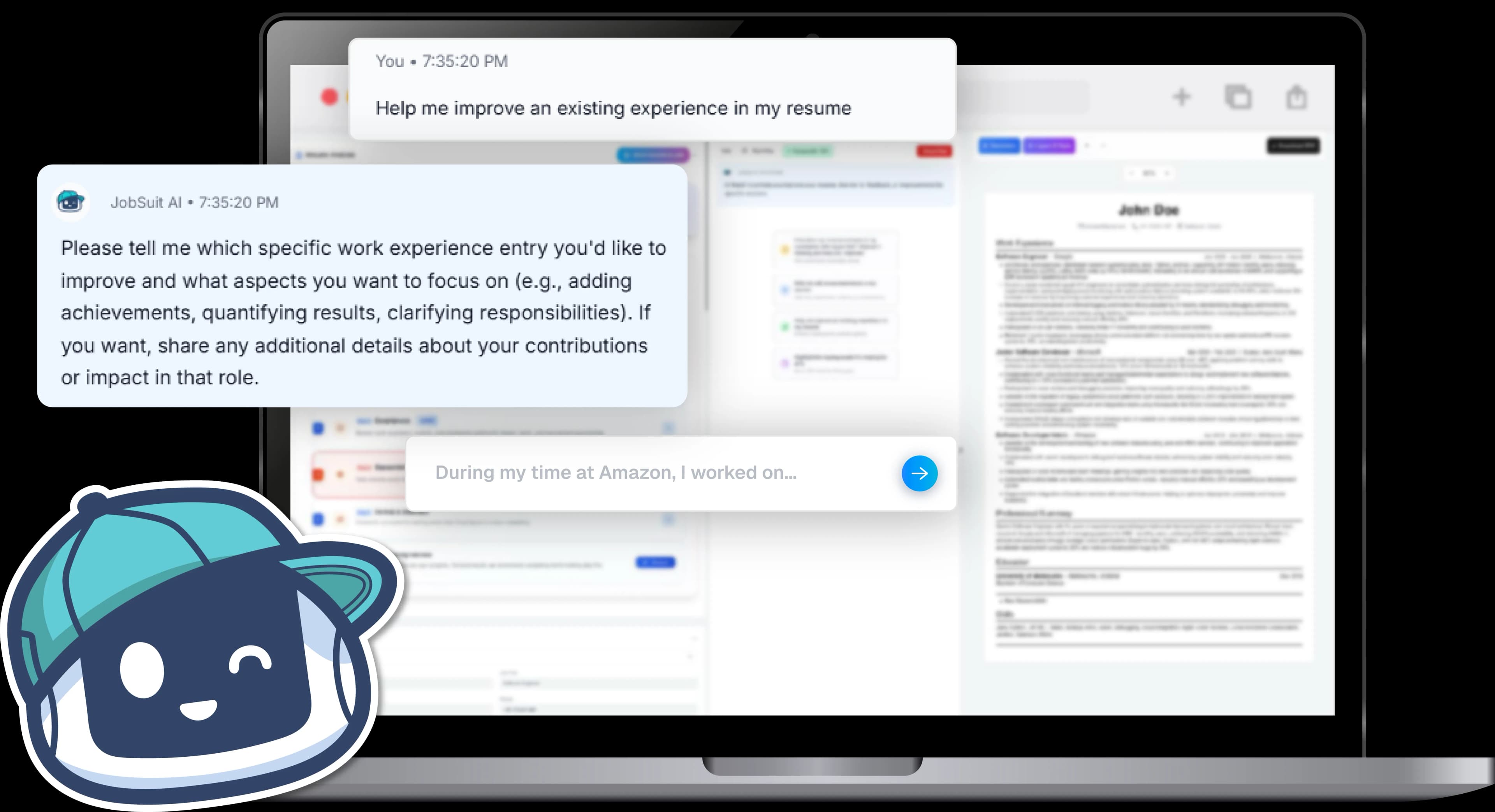 Jobsuit resume editor AI feedback step