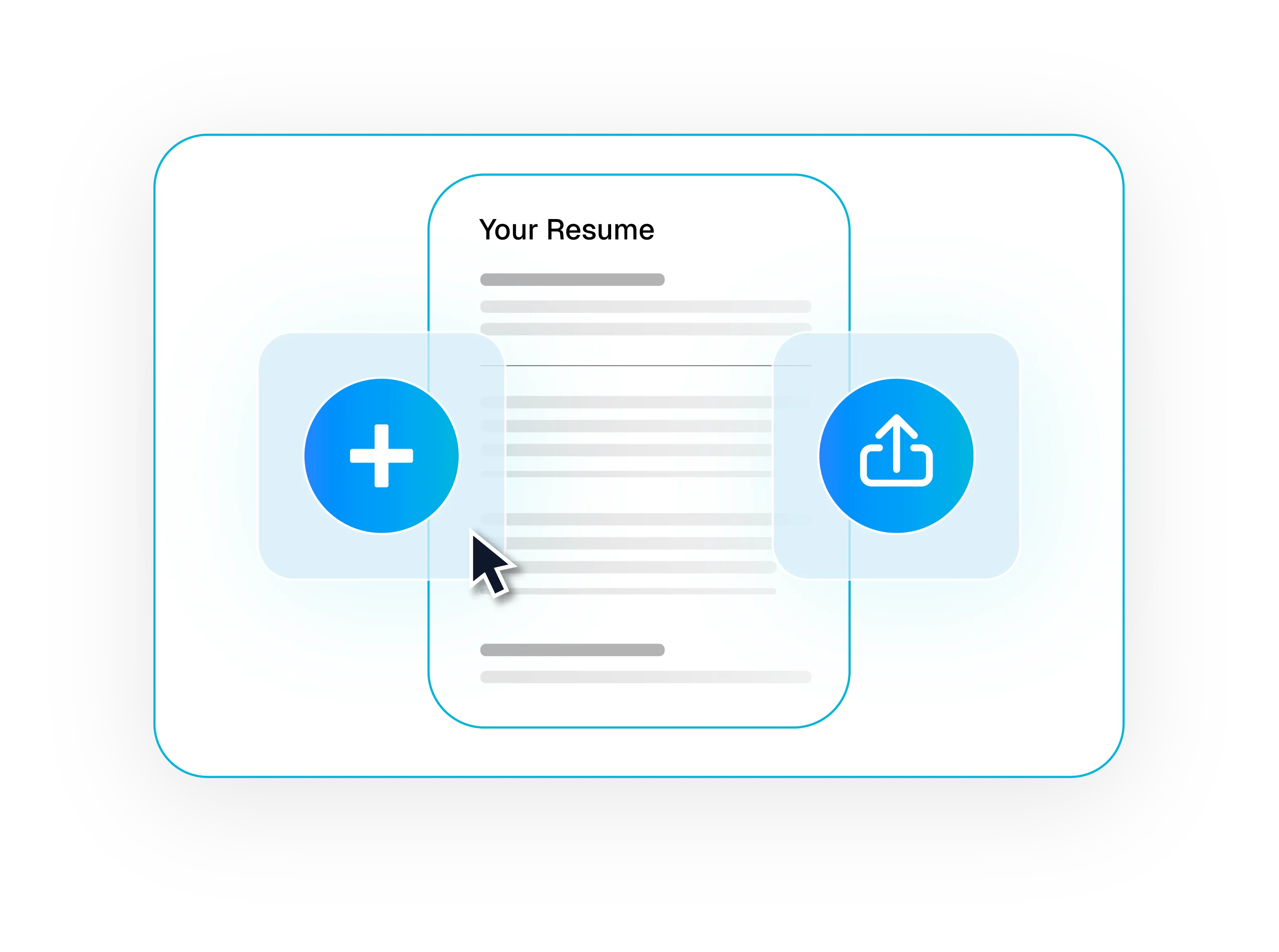Create or import resume interface with upload and add buttons