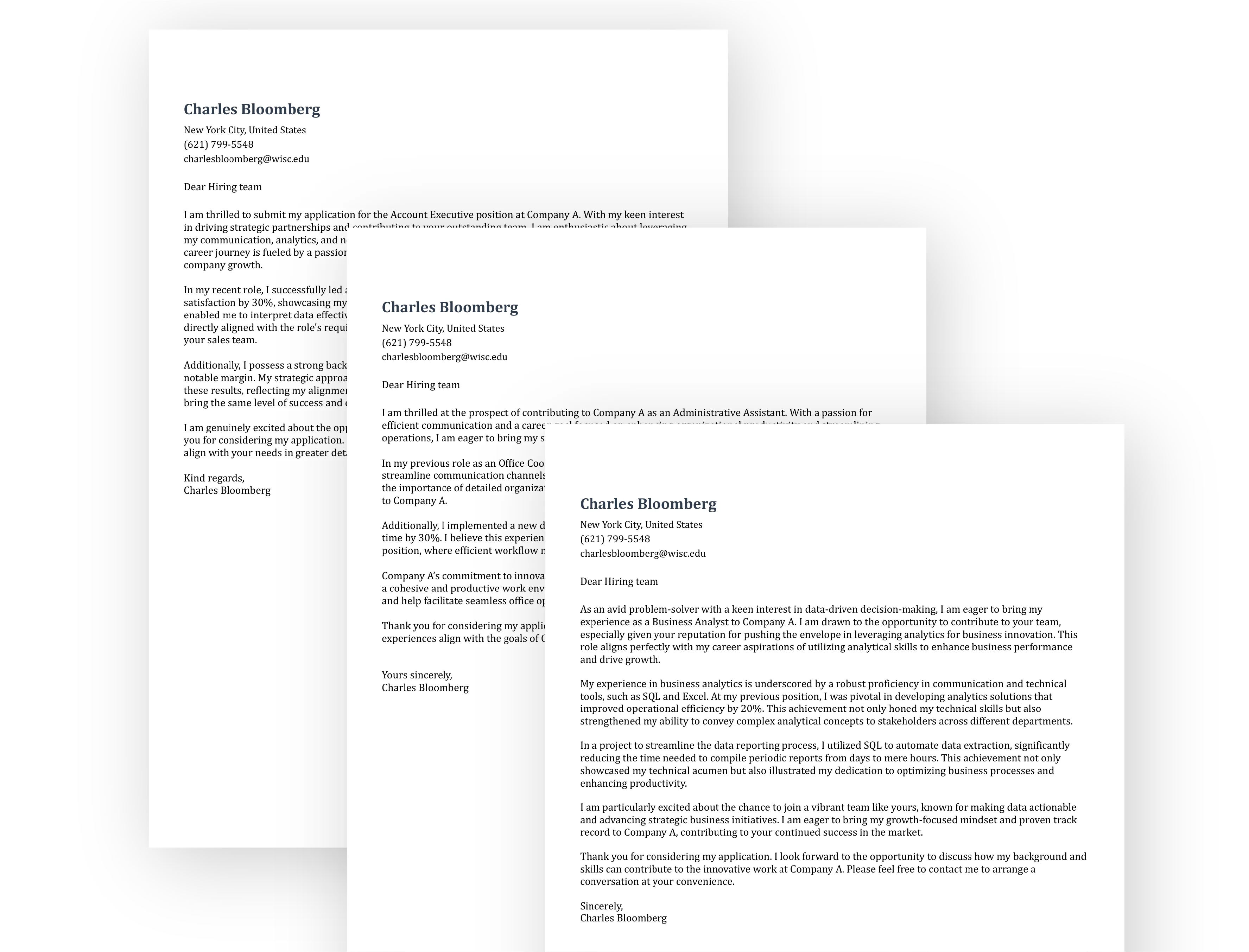 Professional cover letter template options in Jobsuit
