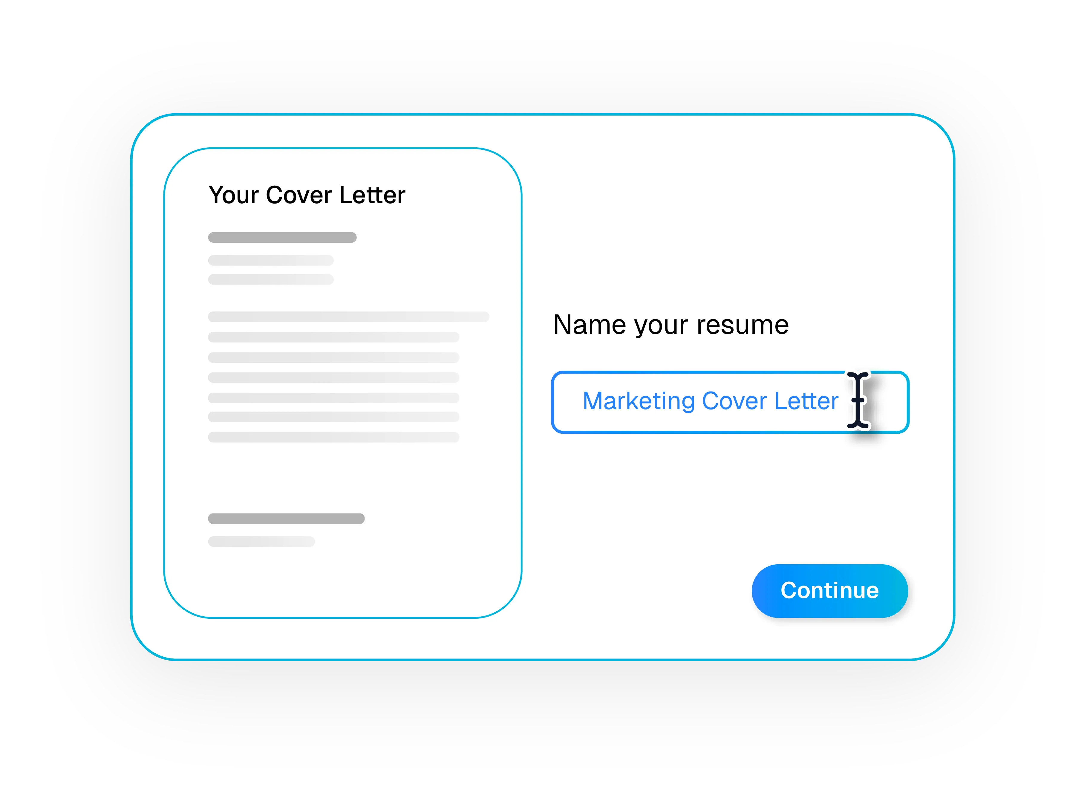Jobsuit cover letter setup screen for naming a cover letter