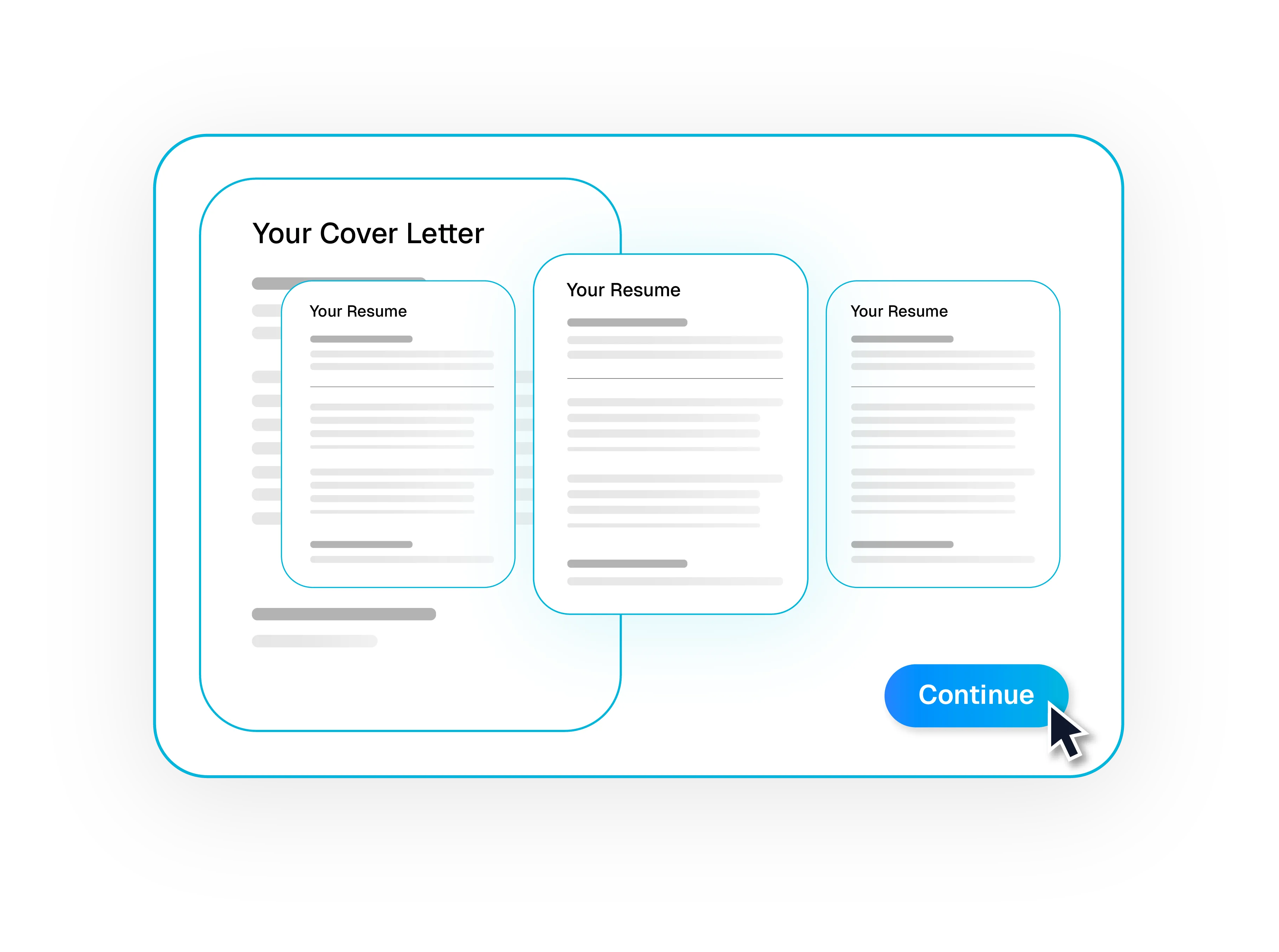 Jobsuit cover letter setup screen for selecting a resume