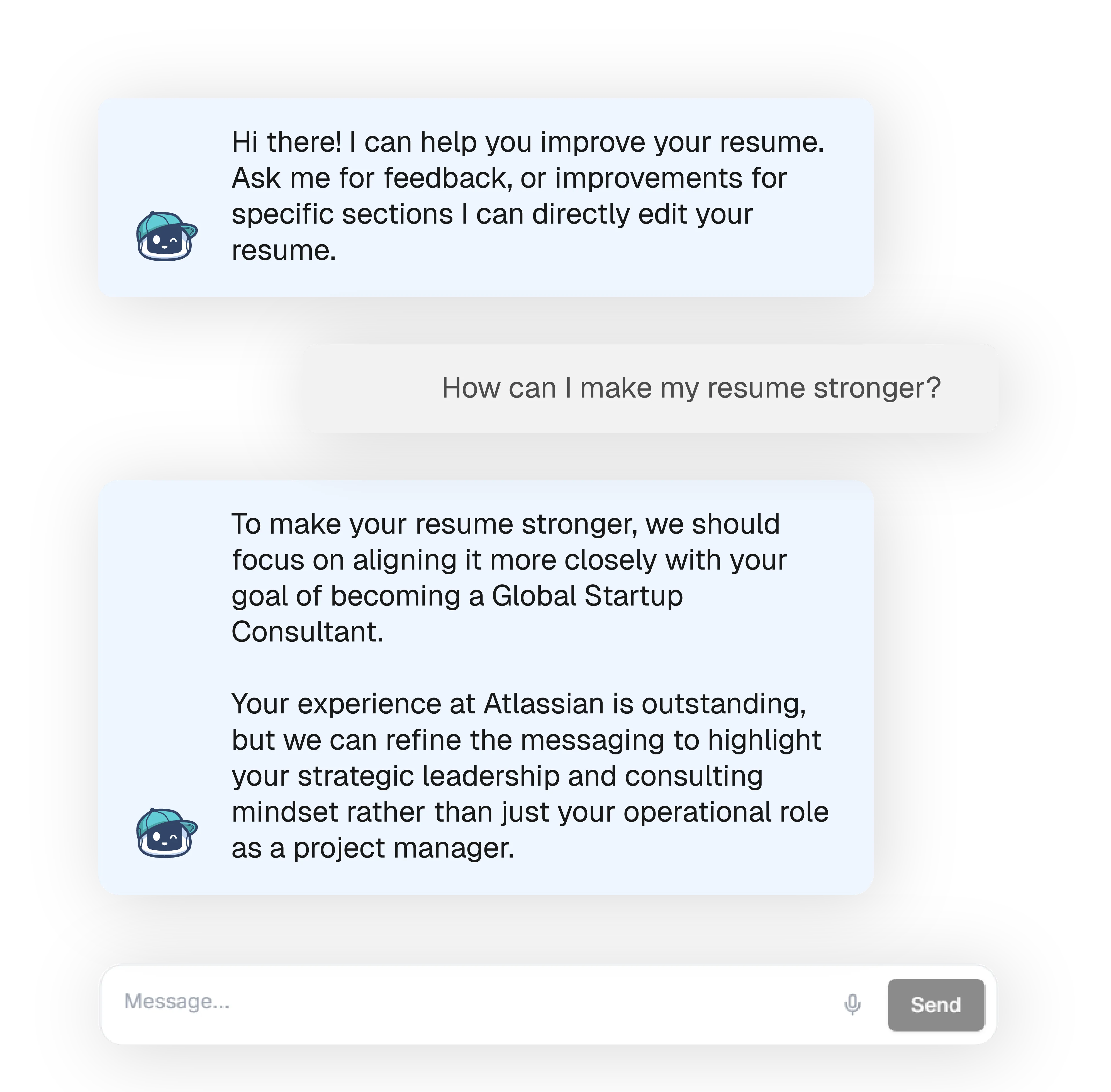 Jobsuit chat assistant giving real-time resume feedback